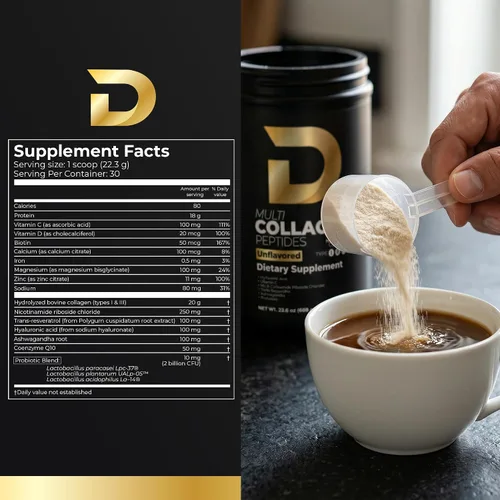 Miniatura 8 de D Collagen Store - Polvo de péptidos de colágeno múltiple formulado por médicos para la piel, el cabello, las uñas y el soporte intestinal, sin