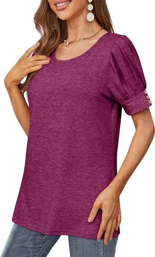 Miniatura 3 de Bofell Blusas plisadas de verano con mangas abombadas para mujer, blusas holgadas y elegantes