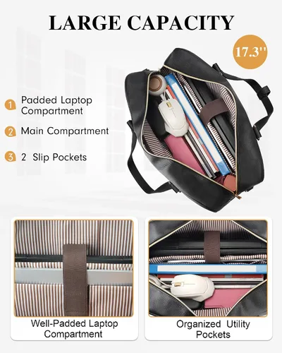 Miniatura 5 de Taygeer Bolso para laptop de 17 pulgadas para mujer, maletín convertible grande acolchado con puerto USB, bolsos de mano impermeables de cuero