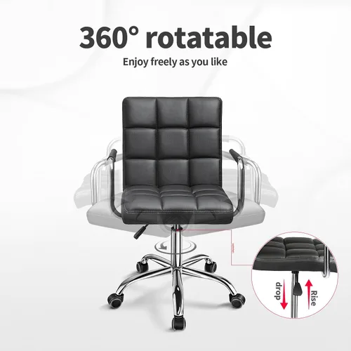 Miniatura 5 de Kemon Office Chiar - Silla de escritorio con reposabrazos/ruedas, piel sintética, respaldo medio, altura ajustable, silla de computadora (negro)