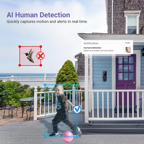 Miniatura 3 de Cámaras de timbre de video inalámbrico 1080P con detección humana AI y alertas de detección de movimiento, audio bidireccional