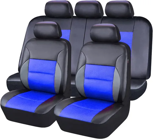 Miniatura 18 de CAR Pass Skyline - Fundas de asiento de cuero de alta calidad, impermeables, de poliuretano, juego completo, fundas de asiento delantero y trasero