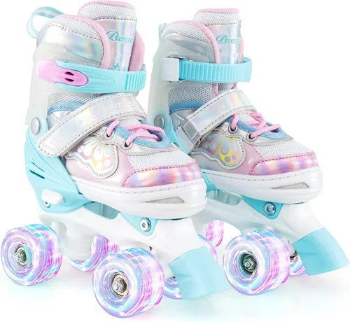 BABY JOY Patines de ruedas de mariposa, 4 tamaños ajustables para niñas, adolescentes y adultos de 5 a 8 a 13 años o más, con ruedas iluminadas y