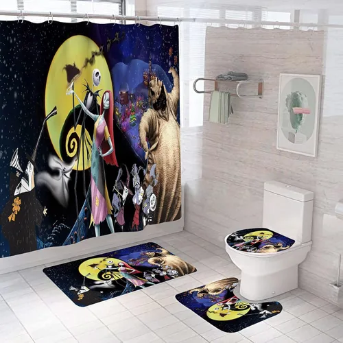 Miniatura 28 de Juego de 4 cortinas de ducha de Navidad para niños, decoración de Halloween con 12 ganchos de cortina para baño, impermeable, 71 x 71 pulgadas (D13)