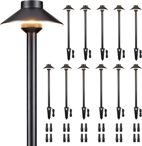 Miniatura 10 de Gardenreet Luces de camino de latón para exteriores, iluminación de camino de paisaje de bajo voltaje con cable, luz LED de pasarela de 12 V