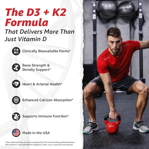 Miniatura 2 de 10X Health Vitamina D3 5000 UI y K2 MK7 - Menaquinona 7, suplemento de vitamina D3 K2 de alta potencia para la salud ósea, corazón y dientes, 125