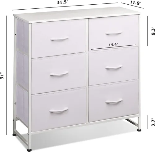 Miniatura 3 de WLIVE Cómoda blanca para dormitorio, cómoda doble de 6 cajones, torre de almacenamiento de tela con cubos de tela, cómoda para armario, sala