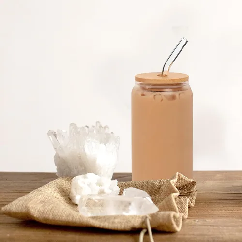 Miniatura 3 de ANOTION Tapas de bambú para vidrio en forma de lata, tapas para tarros Mason con agujero para pajilla, 4 tapas de bambú reutilizables para beber