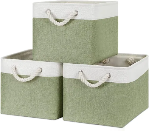 Miniatura 36 de Bidtakay Cestas de almacenamiento de tela con asas [paquete de 2] organizador de lona grande de 16 x 11.8 x 11.8 pulgadas, canastas altas plegables