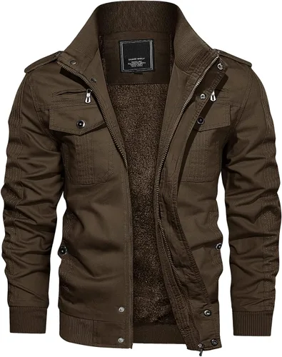 Miniatura 17 de CRYSULLY - Abrigo de invierno para hombre, estilo casual, con forro polar, bolsillos múltiples, estilo campo, con capucha extraíble