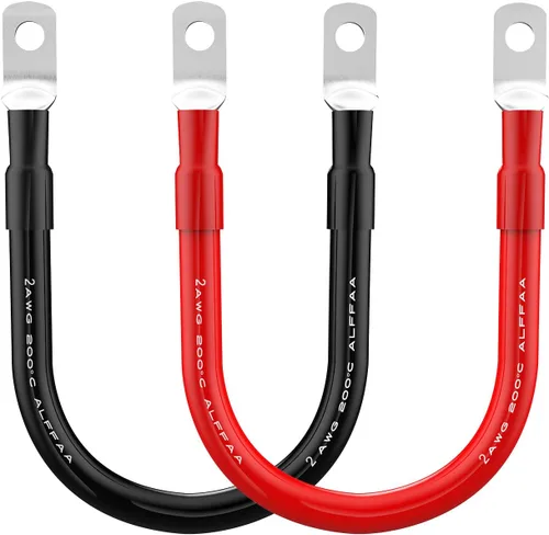 Cables inversores de corriente de batería paralela de 1 pie de calibre 2 AWG rojo + negro para energía solar, automóvil, RV y marina (juego)
