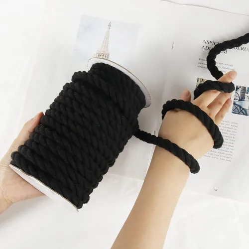 Miniatura 5 de Tenn Well Cordón de macramé negro de 0.394 pulgadas, 50 pies, cuerda de algodón gruesa torcida de 3 capas para manualidades, colgar en la pared