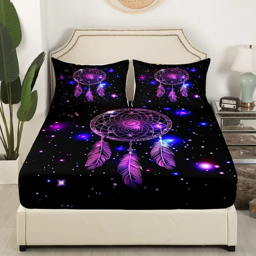 Miniatura 4 de Homewish Dreamcatcher - Juego de sábanas bajeras bohemias con mandala de 2 piezas con 1 funda de almohada, juego de sábanas bajeras de poliéster