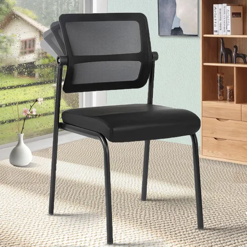 Miniatura 12 de CLATINA Silla de oficina apilable de malla con ruedas, sin brazos, silla apilable con soporte lumbar ergonómico, para conferencias, vestíbulo