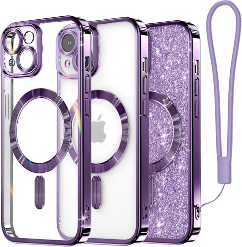 Miniatura 78 de Meifigno Candy Mag Series - Funda diseñada para iPhone 15 Pro, compatible con MagSafe, tarjeta con purpurina y correa de muñeca, protección completa