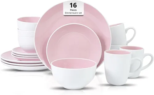 Miniatura 40 de Juego de 6 platos llanos en forma de cupé de gres de 10.5 pulgadas, muy rosa