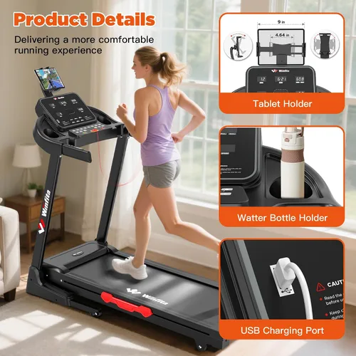 Miniatura 6 de 3.5HP Folding Treadmills for Home with Incline Optional, 300 lbs Capacity, 8.0MPH Speed, 17'' Wide Belt, App Connection, 64 Programs, BMI Detector
