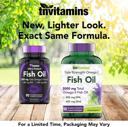 Miniatura 2 de tnvitamins Aceite de pescado omega-3 sin eructos: 2000 mg - 90 cápsulas blandas 1400 mg de ácidos grasos omega-3 totales (800 mg EPA y 600 mg DHA)