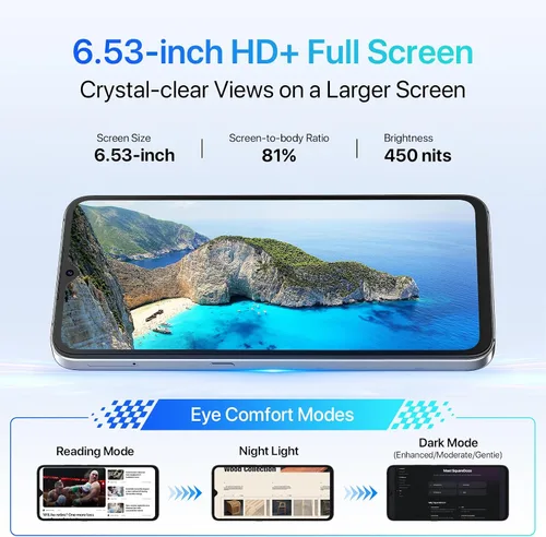 Miniatura 5 de UMIDIGI A11 teléfonos celulares desbloqueados, 6.53 "HD+ pantalla completa Smartphone, 4+128GB ampliable 256GB 5150mAh batería de alta capacidad