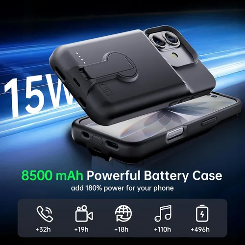 Miniatura 6 de GIN FOXI Funda de batería para iPhone 17, cargador de estuche recargable con soporte de 8500 mAh de carga rápida ultradelgada ligera y potente, caja