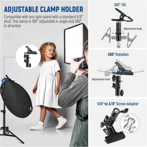 Miniatura 5 de NEEWER Reflector de luz 5 en 1 de 22"/56cm con abrazadera y agarres de mano, difusor de fotografía de discos múltiples de poliéster
