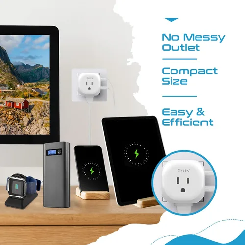 Miniatura 5 de Ceptics Adaptador de viaje Schuko europeo - 5 entradas con 20 W PD-QC 3.1A Dual USB-C y USB - Ultra compacto - Peso ligero - Estados Unidos
