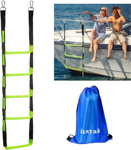 Miniatura 11 de itayak Escalera de cuerda para lancha de 3 escalones, escalera plegable de cuerda de escalada al aire libre para barco inflable, pontón, velero