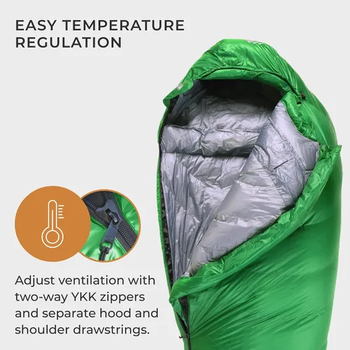 Miniatura 4 de Hyke & Byke Katahdin 32 F - Saco de dormir para senderismo y mochilero – 4 estaciones, 625FP ultraligero – Resistente al agua – Gris carbón – Corto