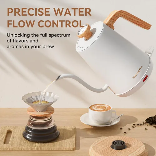 Miniatura 2 de Nueve&Five Hervidor Eléctrico de Cuello de Ganso con Termómetro, Hervidor de Té Eléctrico 1L con Apagado Automático, Hervidor de Agua Caliente 1000W