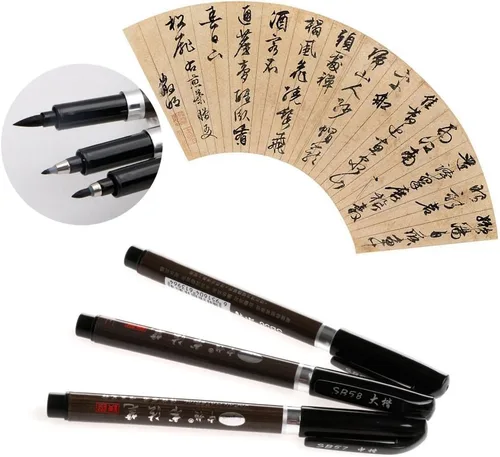 Pluma china de 6 piezas de pincel de escritura de caligrafía japonesa con tinta de agua para principiantes de escritura china, juego de 3 tamaños