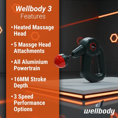 Miniatura 3 de Wellbody Masajeador de percusión de tejido profundo con tecnología de bola de calor, 3 opciones de velocidad, pistola de masaje portátil de mano