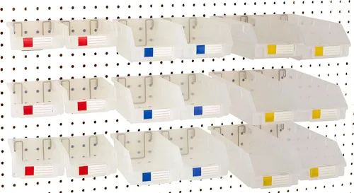Juego de 18 cubos para tablero de clavijas, transparentes, ganchos para cualquier tablero de clavijas, organiza accesorios, accesorios, banco de