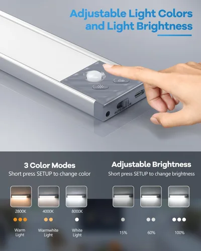Miniatura 5 de Luces recargables para debajo del gabinete, 40 luces LED de armario, 3 temperaturas de color, luces regulables con sensor de movimiento