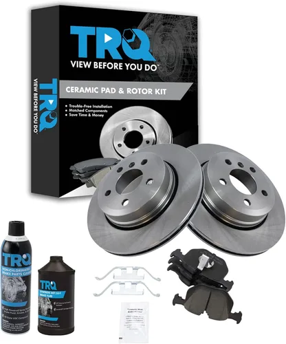 TRQ Kit de pastillas de freno trasero y rotor, kit químico de freno, pastillas de freno Rotor de freno de cerámica compatible con BMW X3 2004-2010