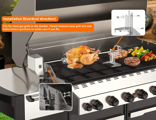 Miniatura 4 de Kit de rotisería OnlyFire de acero inoxidable con accesorios para parrilla y motor eléctrico de 6 vatios 110V para parrillas de gas - Varilla