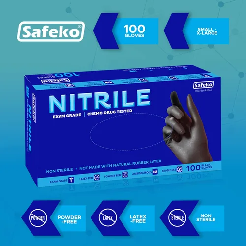 Miniatura 2 de Guantes de nitrilo Negro 3 mil Sin látex, sin polvo SK-1009-NEF-BK