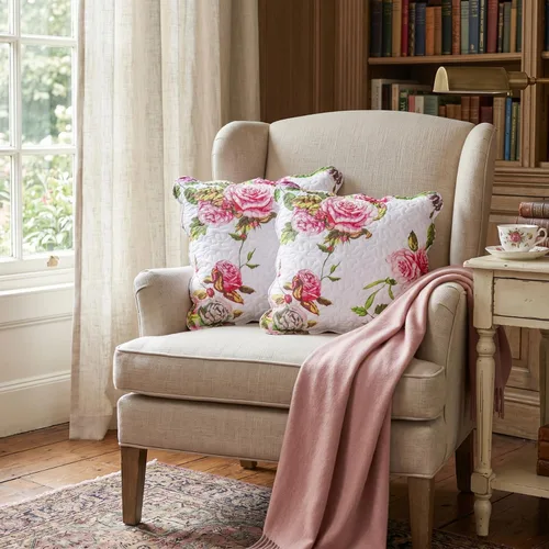 Miniatura 11 de DaDa Bedding Juego de colcha floral de rosas románticas, encantador color rosa y blanco festoneado, colorido, ligero, transpirable, colcha acolchada
