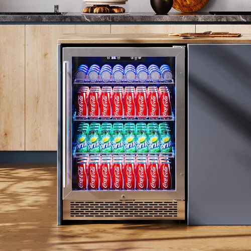 Miniatura 9 de Albott Refrigerador de bebidas - Refrigerador de 24 pulgadas con puerta de vidrio, estantes ajustables y panel táctil LED, diseño bajo mostrador