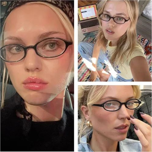 Miniatura 3 de KUGUAOK - Gafas de bloqueo de luz azul retro ovaladas estilo 90s con marco de ojo de gato pequeño para mujer, gafas para TV y luz azul