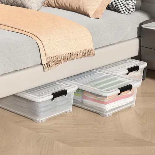 Miniatura 3 de 4 paquetes de contenedores de plástico transparente de 20 L para debajo de la cama con tapas y ruedas, bolsas de almacenamiento de plástico