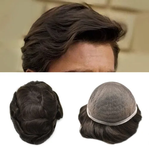Miniatura 40 de PUNRU HAIR Completo Swiss Lace Toupee para hombres Sistema de cabello humano real Sistema de reemplazo de cabello humano para hombre Toupee
