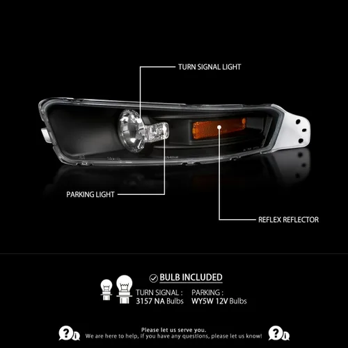 Miniatura 2 de Autozensation Compatible con Ford Mustang Gt V6 L+R 2005-2009, carcasa negra, luces de parachoques de lente transparente
