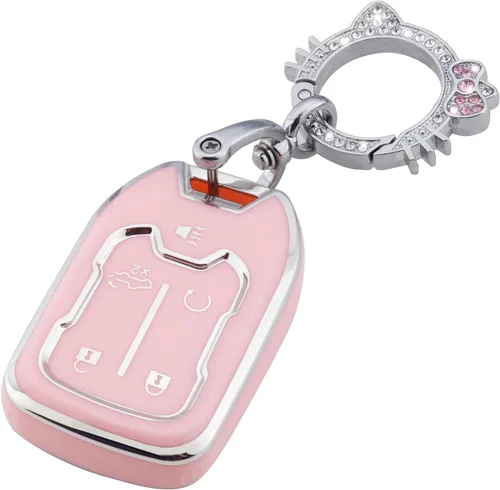 Miniatura 26 de Pangpai Funda de Llavero Rosa para Mercedes Benz, Protección de Funda de Llave de TPU Suave con Llavero Brillante Compatible con Clase C E S M CLS