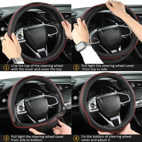 Miniatura 7 de West Llama Funda de cuero de microfibra para volante de automóvil Honda Civic, CR-Z, Insight, S2000, 14-14.25 pulgadas