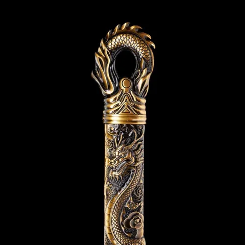 Miniatura 8 de Hoja de acero al carbono recta hecha a mano con patrón fresco chino Tang Dao Dragon Sword Dorado