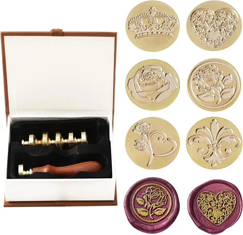 Miniatura 9 de Ailtuer - Juego de 6 sellos de cera de sellado de la serie Plant + 1 empuñadura de madera, kit de sellos de cera vintage con caja de regalo