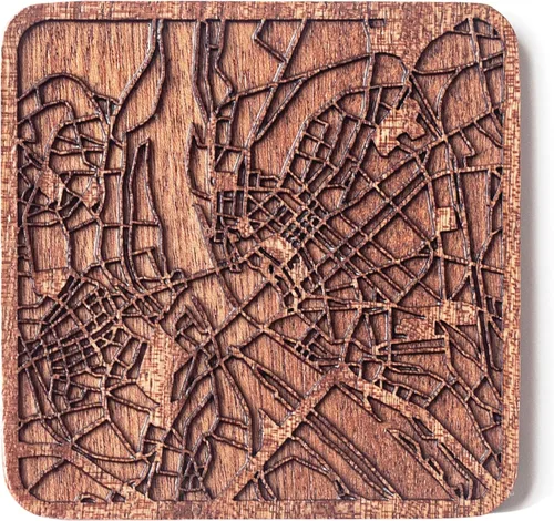 Miniatura 65 de Posavasos Amsterdam Map by O3 Design Studio, 1 pieza, posavasos de madera Sapele con mapa de la ciudad, hecho a mano, varias ciudades opcionales