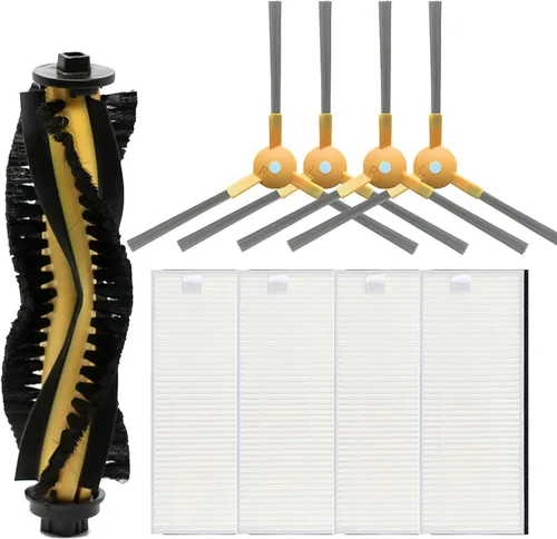 Piezas de repuesto compatibles con Tesvor S6 X500 X520 X600 Pro M1 robot aspirador, 1 cepillo de rodillo principal, 4 filtros HEPA, 4 cepillos