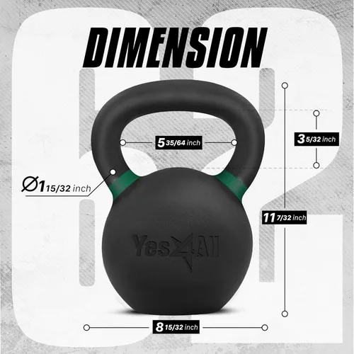 Miniatura 2 de Yes4All - Pesas rusas de hierro fundido con recubrimiento en polvo, entrenamiento de fuerza, gimnasio en casa, ejercicios de cuerpo completo