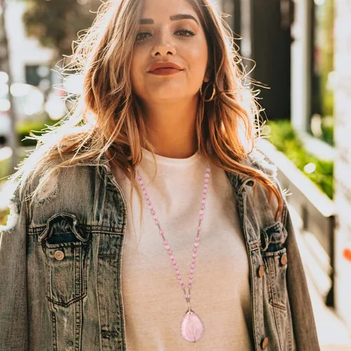 Miniatura 3 de Jovivi Collar de cristales curativos de cuarzo amatista natural, con dije de piedra preciosa de chakra envuelto en lágrima envuelta en alambre de 28
